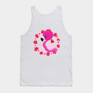 Cute Flamingo, Pink Flamingo, Bird, Flowers, Heart Tank Top